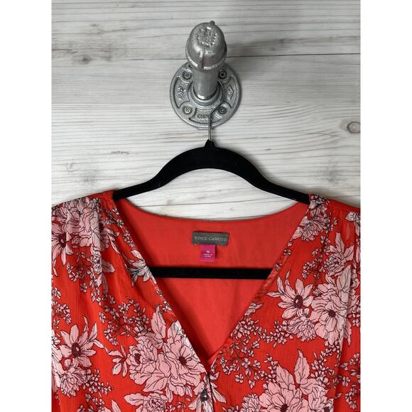 Vince Camuto Blouse Womens 1X Red Floral Wrap Tie Waist Sleeveless Top - Picture 2 of 9